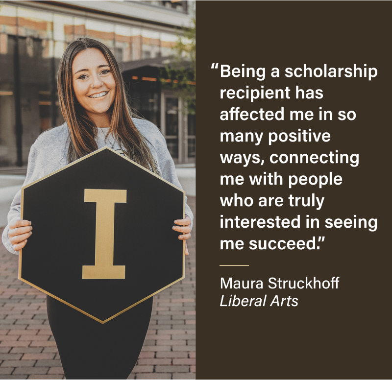 Being a scholarship recipient has affected me in so many positive ways, connecting me with people who are truly interested in seeing me succeed. Maura Struckhoff Liberal Arts