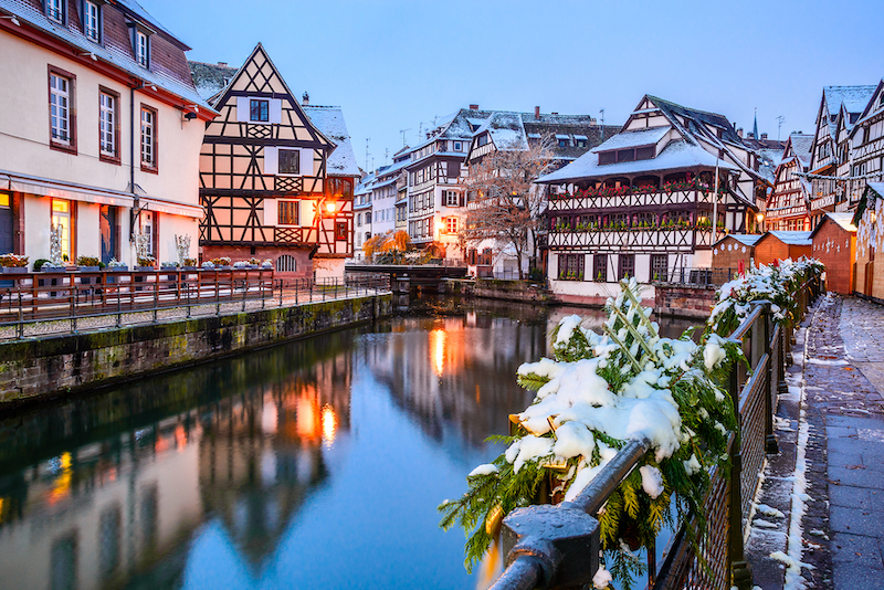 Strasbourg, France. Christmas Market in Petite France old district of Strassburg in Alsace.