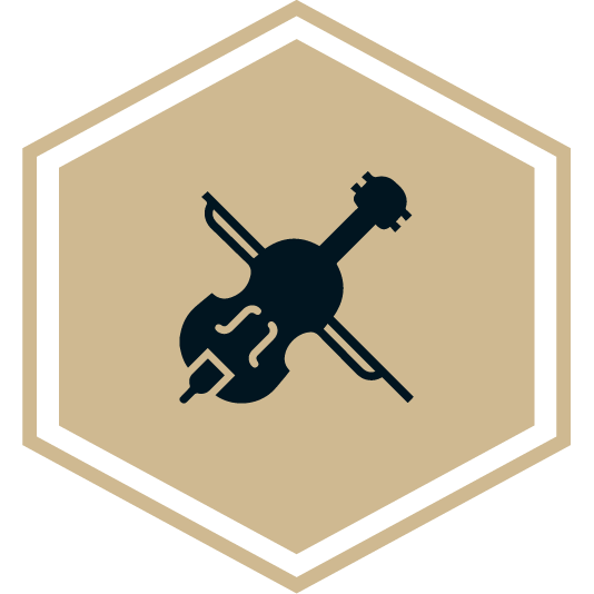 Icon showing a cello and it's bow