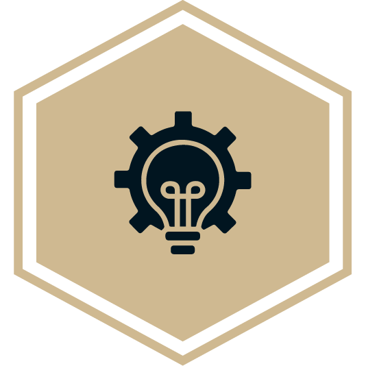 Icon showing a gear with a lightbulb in the middle