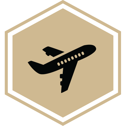 Hexagon icon showing for the Purdue Airport field trip, featuring a commercial airplane.
