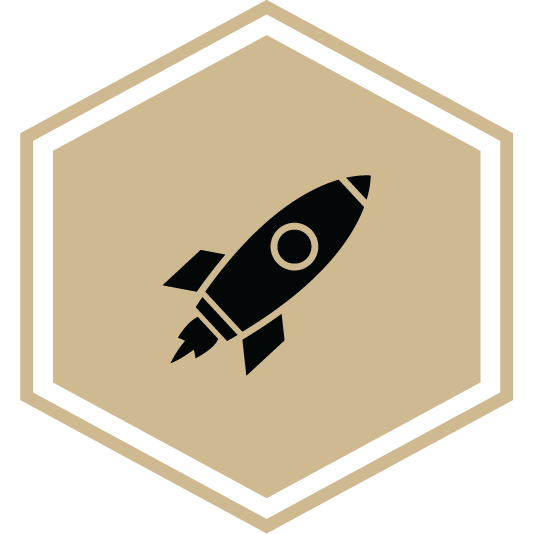 Hexagon icon showing for the Zucrow Labs field trip, featuring a rocket ship.