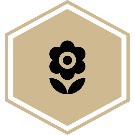 Hexagon icon showing for the Flower Arranging field trip, featuring a flower.