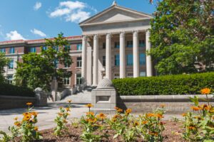 Hovde Hall on a sunny day.