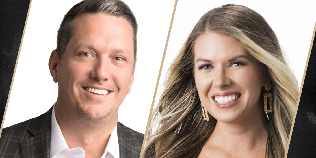 An image of Ethan Braden, executive vice president and chief marketing and communications officer for Purdue University and Purdue Global, and Kate Young the host of This Is Purdue podcast.