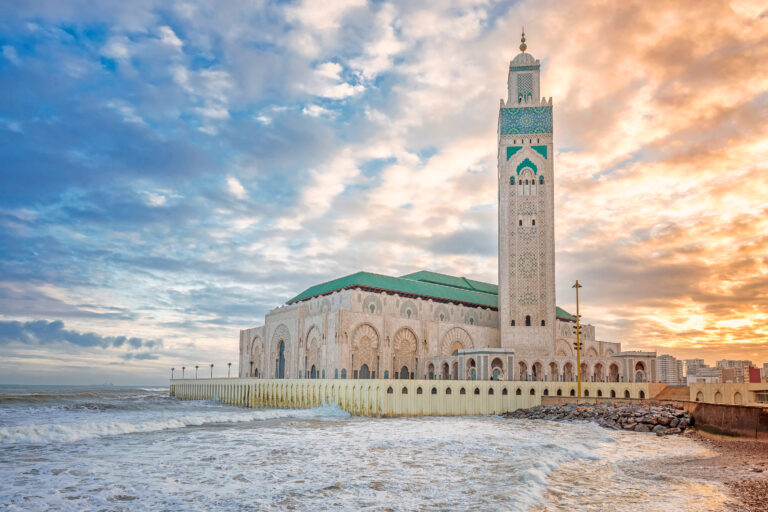 The Hassan II Mosque largest mosque in Morocco. Shot at sunrise in Casablanca.