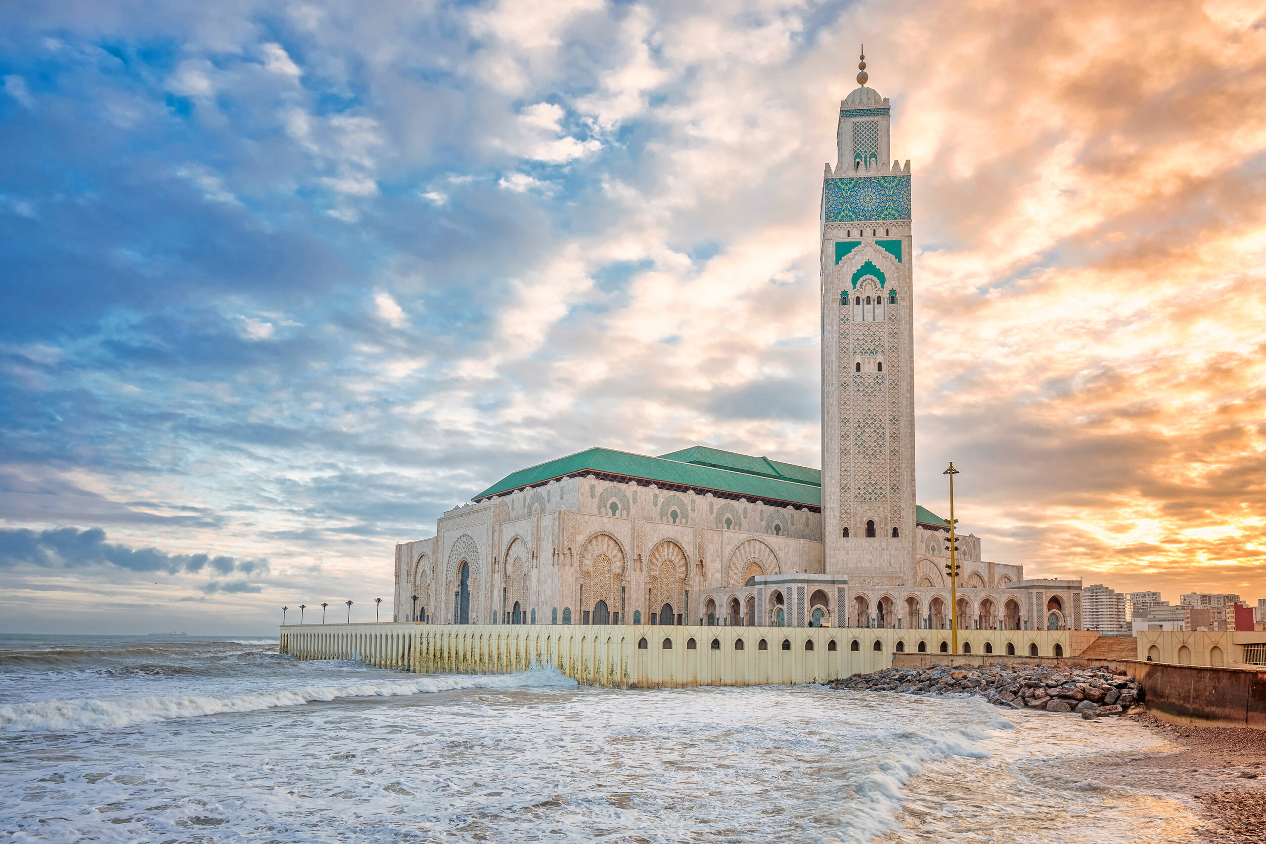 The Hassan II Mosque largest mosque in Morocco. Shot at sunrise in Casablanca.