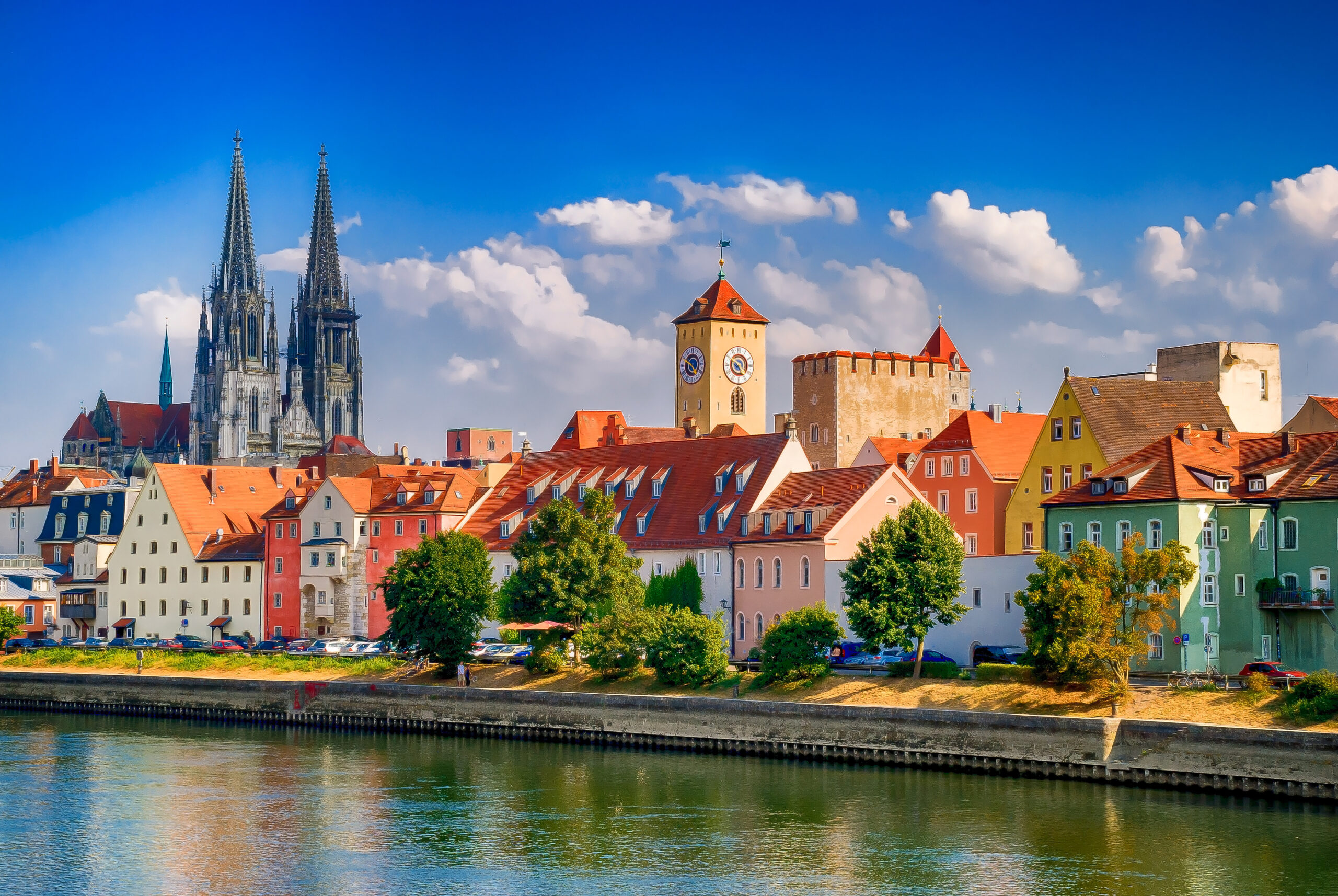 Regensburg with the Danube, Cathedral and Stone Bridge, Upper Palatinate, Bay.