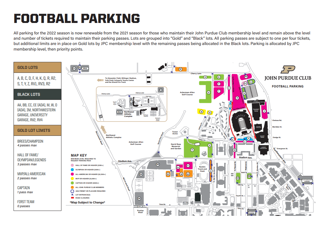 Purdue Football Parking Map