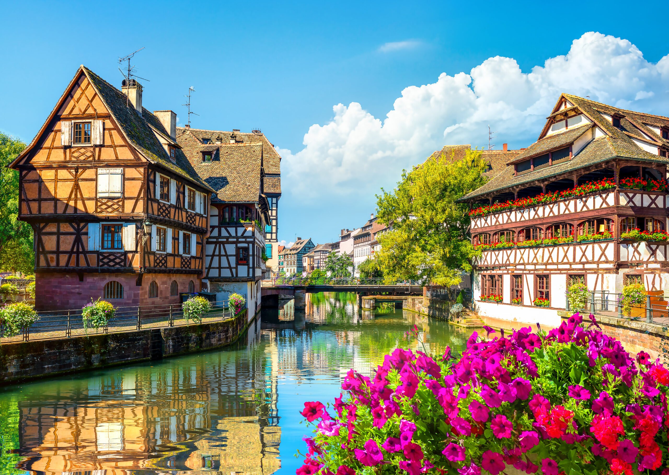 Picturesque district Petite France in Strasbourg, houses on river
