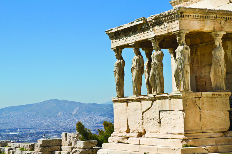 The Caryatid porch in Athens, Greece.
