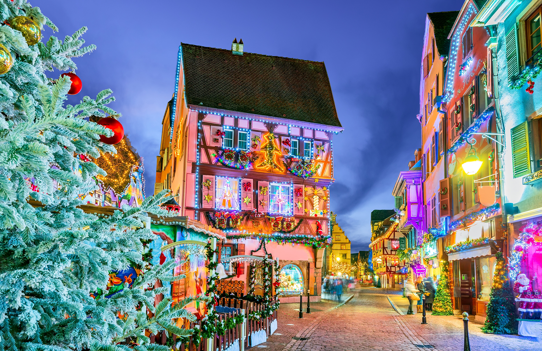 Colmar, Alsace. Marche de Noel is famous alsacian Christmas Market with gingerbread houses and local craftsmen, beautiful Europe.
