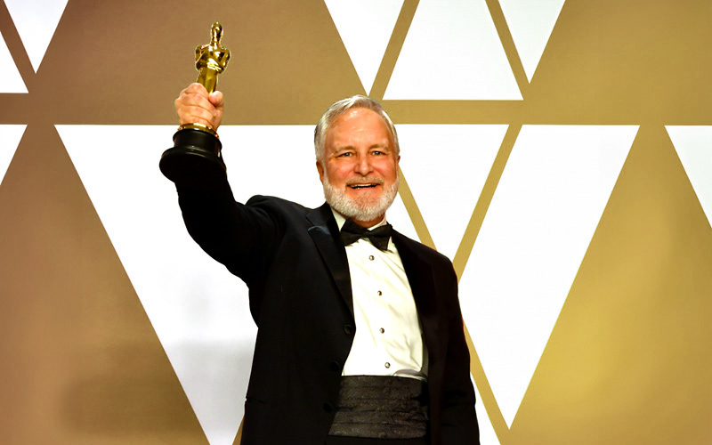 Jay Hart celebrating at the Oscars