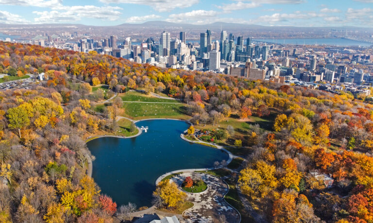 Montreal Canada autumn season coulors of Lac des Castors on Mont-Royal
