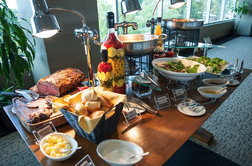 A table with food and drinks on top of it