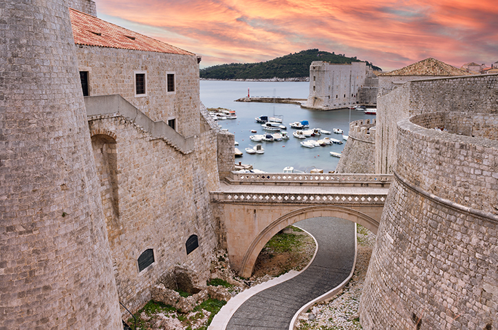 View of the city wall of Dubrovnik, Croatia.