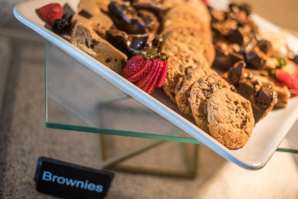 Cookies, Brownies, and strawberries on a platter