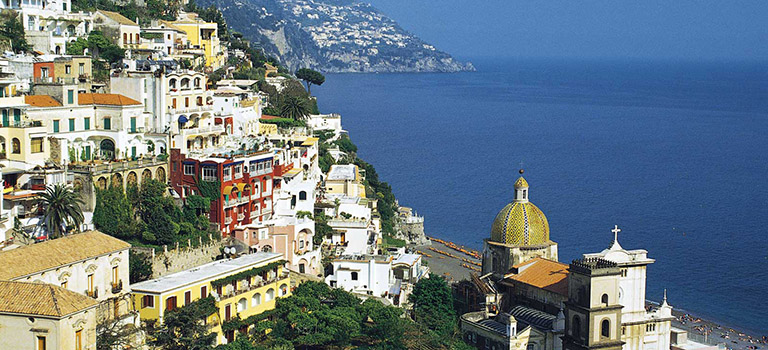 Aerial view of a Italian city next to the water