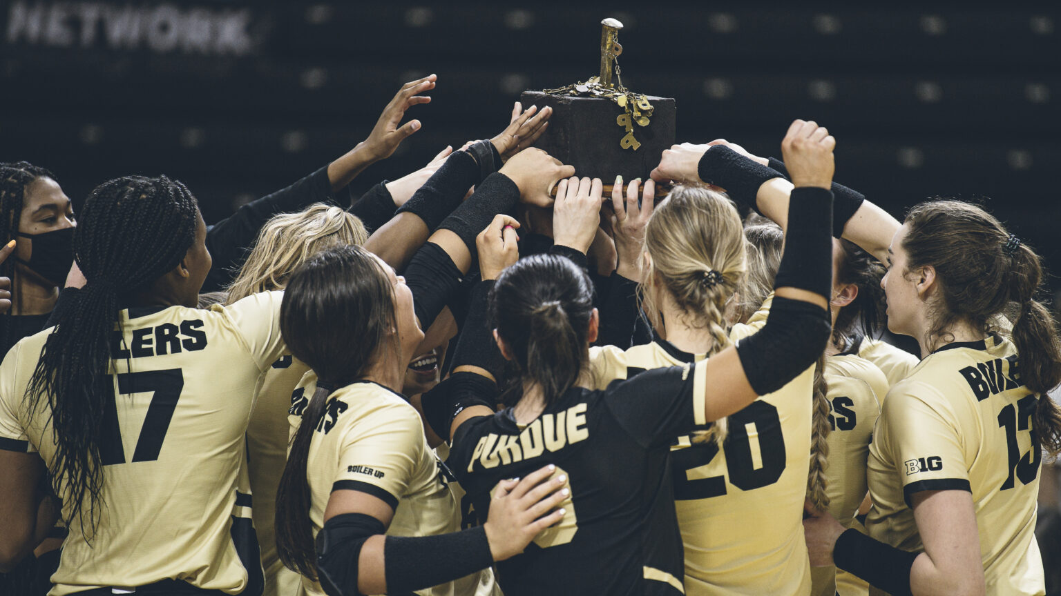 Purdue University Volleyball team wining