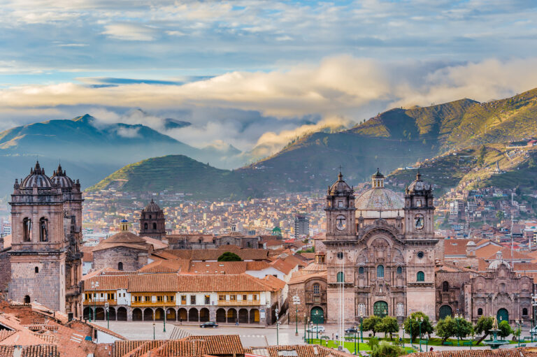 Morning sun rising at Plaza de armas, Cusco, City.