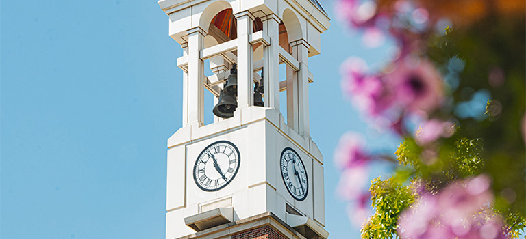 Purdue Bell Tower . Summer campus scenes