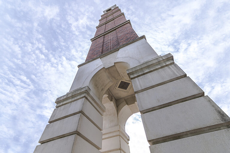 Purdue's Bell Tower on a sunny day