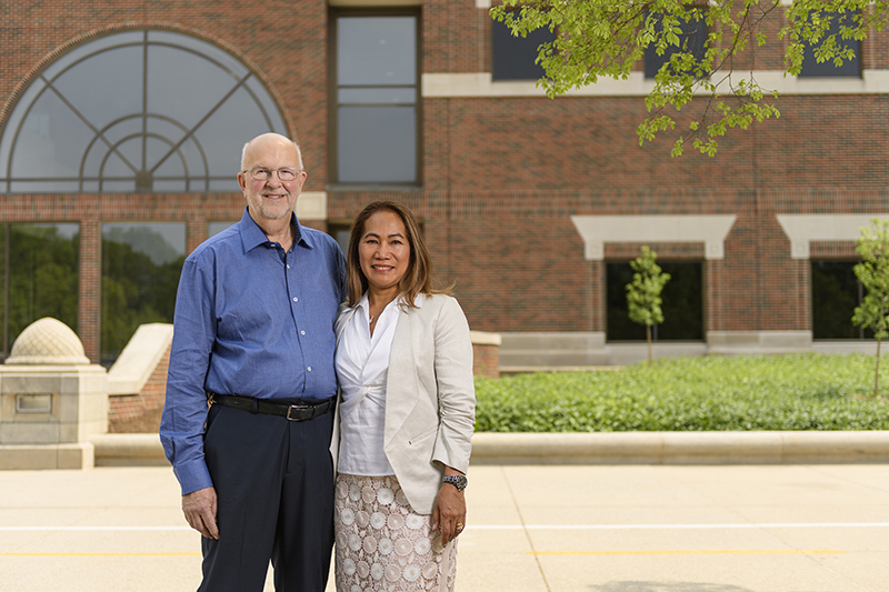 Max W and Maileen Brown, shown here on Purdue’s campus, have made another significant contribution to the university. (Purdue University photo/Rebecca McElhoe)