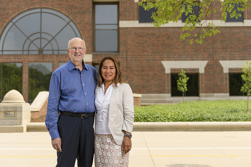 Max W and Maileen Brown, shown here on Purdue’s campus, have made another significant contribution to the university. (Purdue University photo/Rebecca McElhoe)