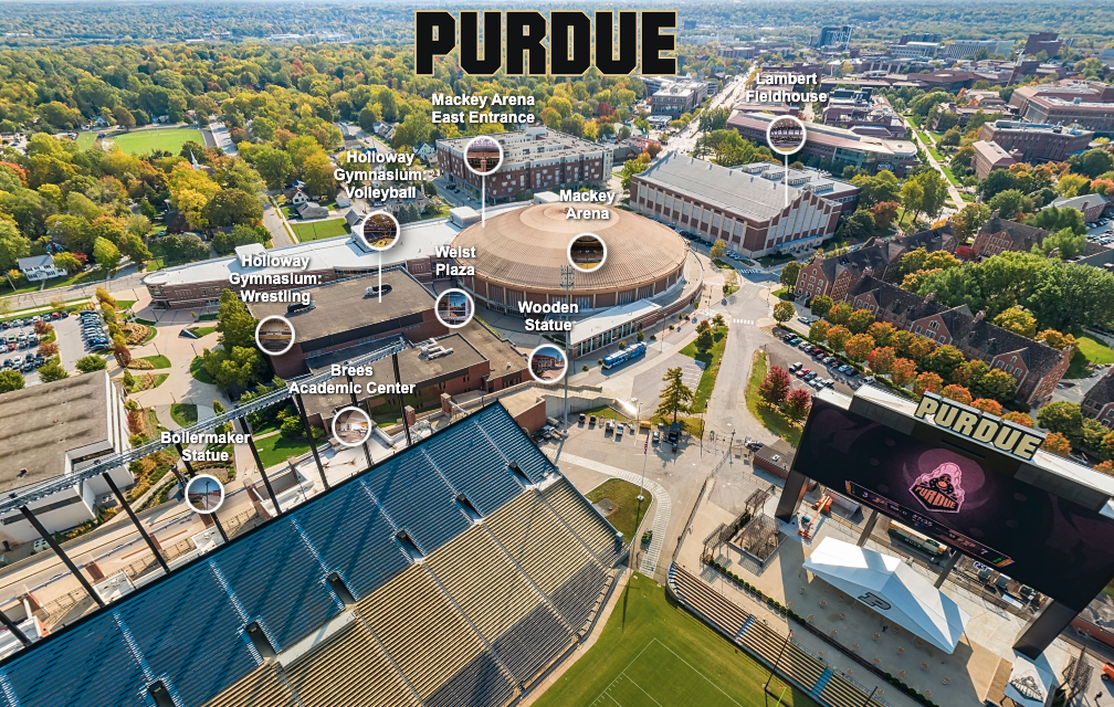 aerial view of campus with tour options