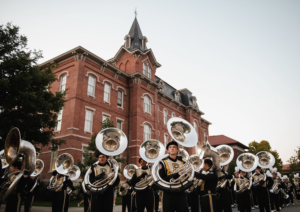 Purdue University All-American Band members near the University Hall.