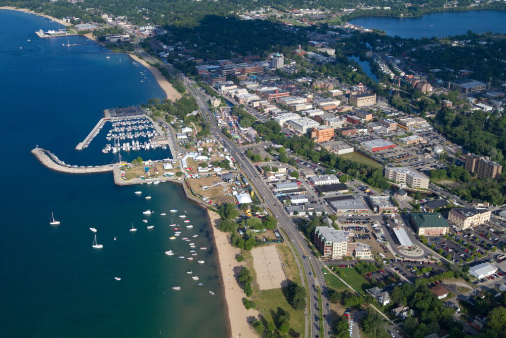 Overhead view of Traverse City, Michigan