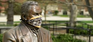 John Purdue Statue wearing a mask