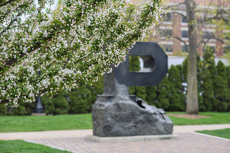 Unfinished Purdue Statue in Spring on Purdue's Campus