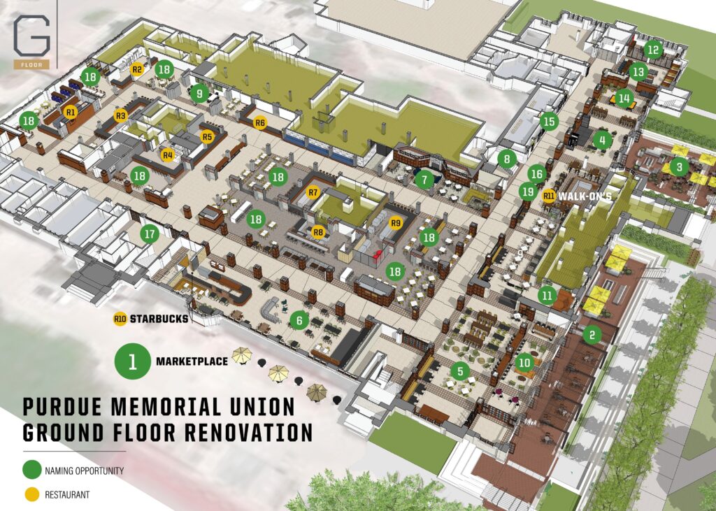 3D Modeled Map of the renovated basement in Union at Purdue University's Campus