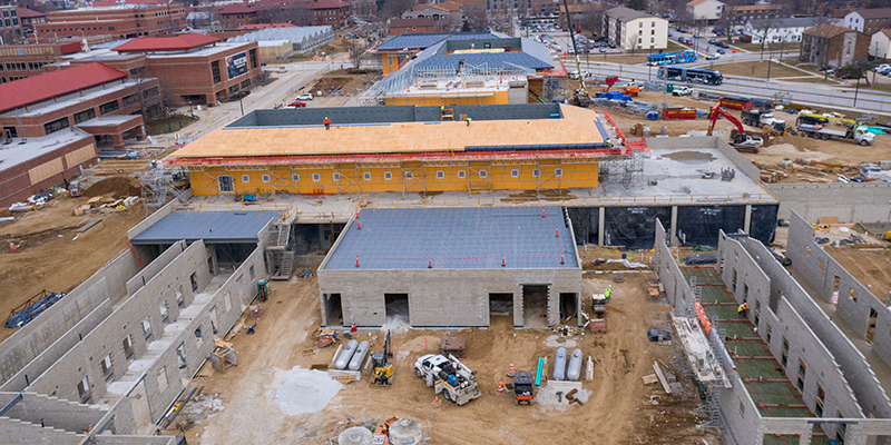 This view of the David and Bonnie Brunner Purdue Veterinary Medical Hospital Complex construction area looks north from the new David and Bonnie Brunner Equine Hospital site.
